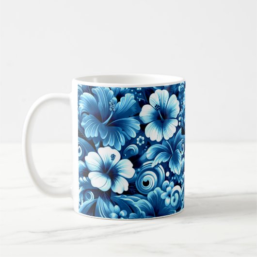 Tropisch-hawaiianische Blume Hibiskus Blaues Muste Kaffeetasse (Links)