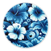Tropisch-hawaiianische Blume Hibiskus Blaues Muste Keramikknauf (Vorderseite)