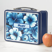 Tropisch-hawaiianische Blume Hibiskus Blaues Muste Metall Brotdose (Beispiel)