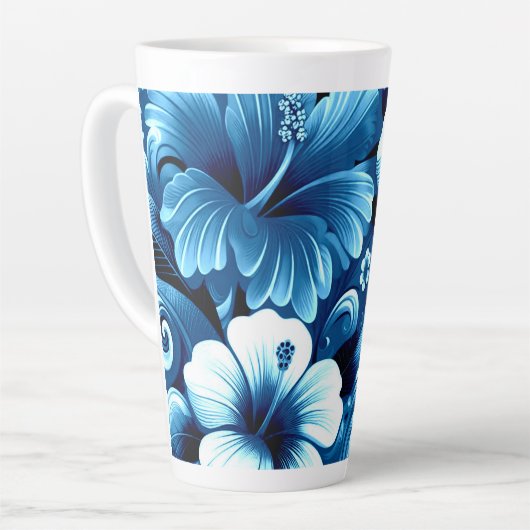 Tropisch-hawaiianische Blume Hibiskus Blaues Muste Milchtasse (Linke Ecke)