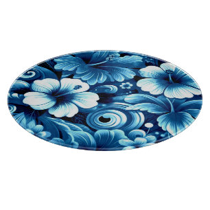Tropisch-hawaiianische Blume Hibiskus Blaues Muste Schneidebrett