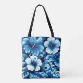 Tropisch-hawaiianische Blume Hibiskus Blaues Muste Tasche (Rückseite)