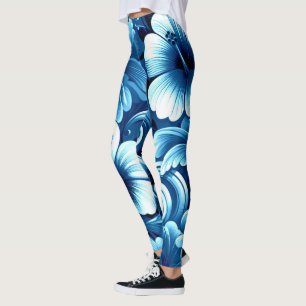 Tropisch-hawaiianische Blume Hibiskus Blue White Leggings