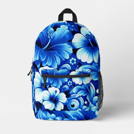 Tropisch-hawaiianische Blume Hibiskus Cobalt Blue Bedruckter Rucksack (Vorderseite)
