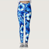 Tropisch-hawaiianische Blume Hibiskus Cobalt Blue Leggings (Vorderseite)