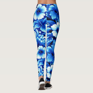 Tropisch-hawaiianische Blume Hibiskus Cobalt Blue Leggings