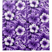 Tropisch-hawaiianische Blume Hibiskus Lila Muster Duschvorhang (Vorderseite)