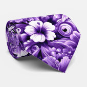 Tropisch-hawaiianische Blume Hibiskus Lila Muster Krawatte (Gerollt)
