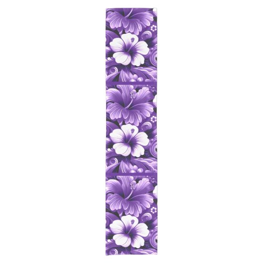 Tropisch-hawaiianische Blume Hibiskus Lila Muster Kurzer Tischläufer (Vorderseite)