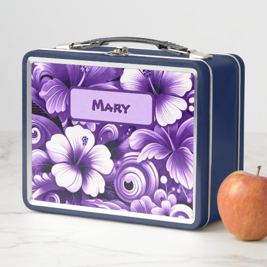 Tropisch-hawaiianische Blume Hibiskus Lila Muster Metall Brotdose (Beispiel)