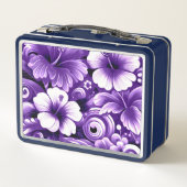 Tropisch-hawaiianische Blume Hibiskus Lila Muster Metall Brotdose (Rückseite)
