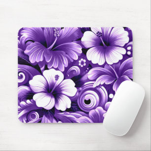 Tropisch-hawaiianische Blume Hibiskus Lila Muster Mousepad