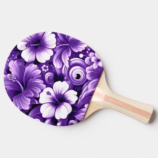 Tropisch-hawaiianische Blume Hibiskus Lila Muster Tischtennis Schläger (Seitenansicht)