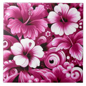 Tropisch-hawaiianische Blume Hibiskus rosa Muster Fliese (Vorderseite)