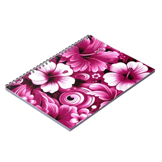 Tropisch-hawaiianische Blume Hibiskus Rosa Weiß Notizblock (Linke Seite)