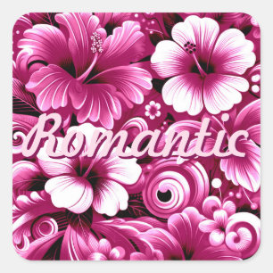 Tropisch-hawaiianische Blume Hibiskus Rosa Weiß Quadratischer Aufkleber
