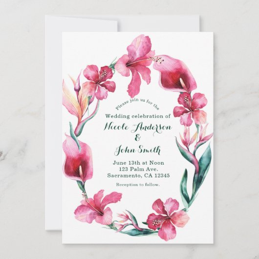 Tropisch-hawaiianische Blume Hochzeitseinladungen Einladung (Vorderseite)