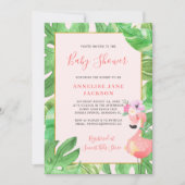 Tropisch Hawaiianische Flamingo-Mädchen-Dusche Einladung (Vorderseite)