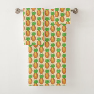 Tropisch-Hawaiianische Insel Ananas Obstdrucken Badhandtuch Set