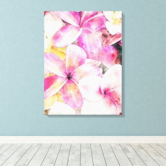 Tropisch-hawaiianische Plumeria Blume Aquarell Leinwanddruck (Insitu (Holzboden))
