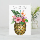 Tropisch-Hawaiianisches Blüten und Ananas Save the Date (Stehend Vorderseite)