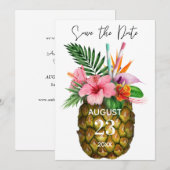Tropisch-Hawaiianisches Blüten und Ananas Save the Date (Vorne/Hinten)