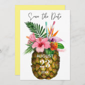 Tropisch-Hawaiianisches Blütengelb und Ananas Save The Date (Vorne/Hinten)