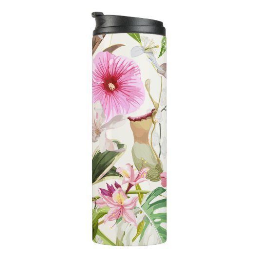 Tropisch hellgrüne Blätter, Blume. Thermosbecher (Nach rechts gedreht)