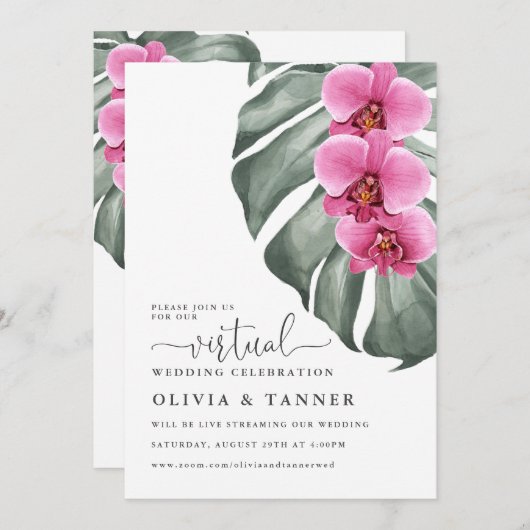 Tropisch Hot Pink Orchids Virtual Wedding Einladung (Vorne/Hinten)