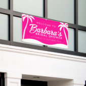 Tropisch Hot Pink Palm Beach Party Brautparty Banner (Äußeres Gebäude)