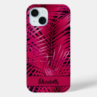 Tropisch Hot Pink Palm Fronds Personalisierter Nam