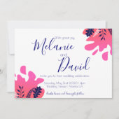 Tropisch Inspiriert Hochzeitskarte Navy Blue Hot P Einladung (Vorderseite)