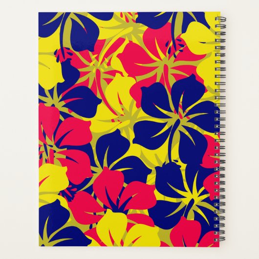 Tropisch Lila-blau-rosa gelbes Blumenmuster Planer (Rückseite)