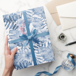 Tropisch lila blaue Blumenblätter Brautparty Geschenkpapier