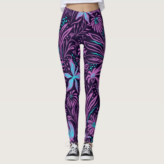 Tropisch Lila Leggings (Vorderseite)