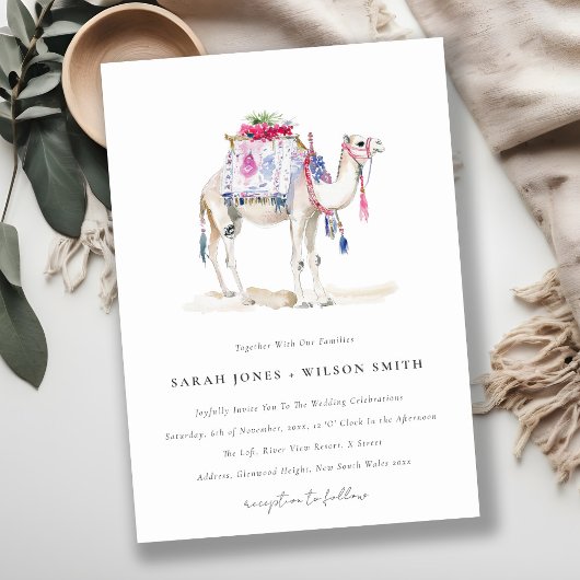Tropisch marokkanische Camel Watercolor Hochzeit Einladung
