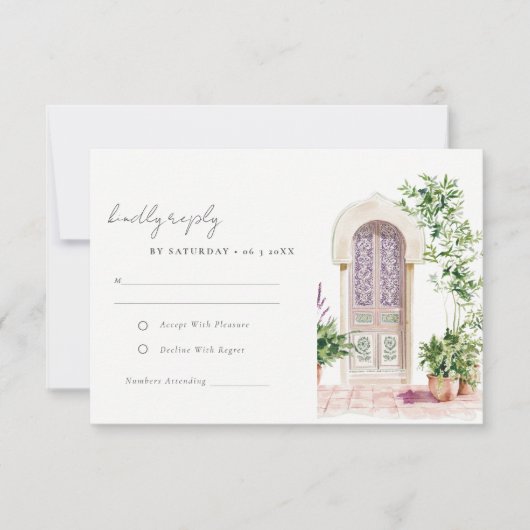 Tropisch-marokkanische Hochzeit im Wassersportzent RSVP Karte (Vorderseite)