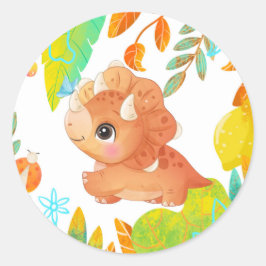Tropisch Niedlich Orange Dinosaur Baby Dusche Clas Runder Aufkleber