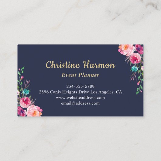 Tropisch Pink Gold Ananas Blauer Navy Blau Visitenkarte (Rückseite)