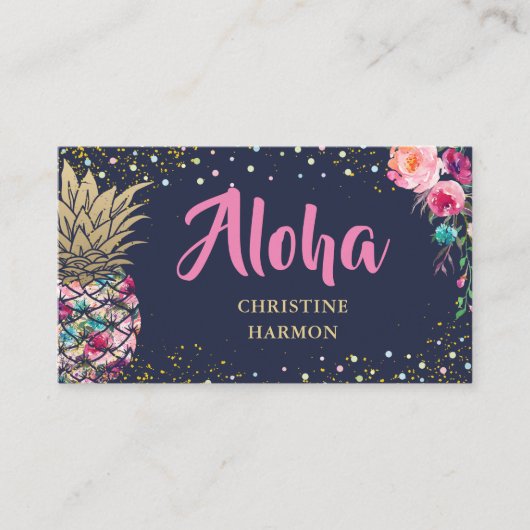 Tropisch Pink Gold Ananas Blauer Navy Blau Visitenkarte (Vorderseite)