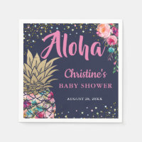Tropisch Pink Gold Ananas Navy Blue Baby Dusche