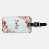 Tropisch Pink Hibiskus Blume Botanisch florale Gepäckanhänger (Vorderseite horizontal)