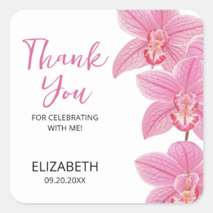 Tropisch Pink Orchid Blume Geburtstag Vielen Dank Quadratischer Aufkleber