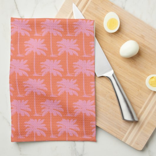 Tropisch Pink Palm Tree Costal Nautical Beach Geschirrtuch (Viertel Falte)