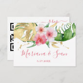 Tropisch Pink Peach Floral Wedding QR RSVP Karte (Vorne/Hinten)