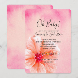 Tropisch Pink Peach Hibiskus Blume Babydusche Einladung