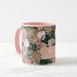 Tropisch Pink Peache Blume Blätter Dschungel Tasse