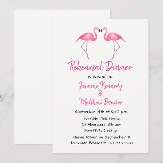 Tropisch Pink Probe Dinner Flamingo Wedding Einladung (Vorne/Hinten)