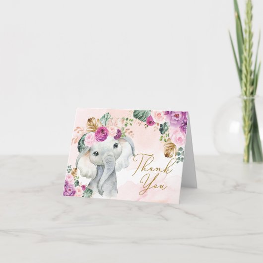 Tropisch Pink Violet Elephant Baby Dusche Geburtst Dankeskarte (Vorderseite)