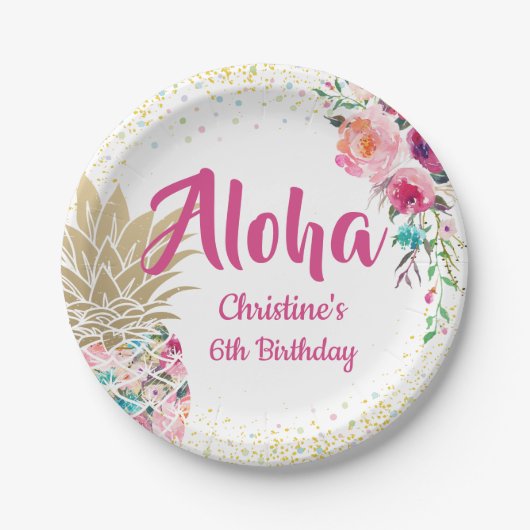 Tropisch rosa Ananas-Ananas-Teller Pappteller (Vorderseite)